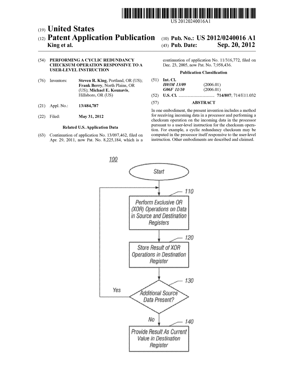 Performing A Cyclic Redundancy Checksum Operation Responsive To A     User-Level Instruction - diagram, schematic, and image 01