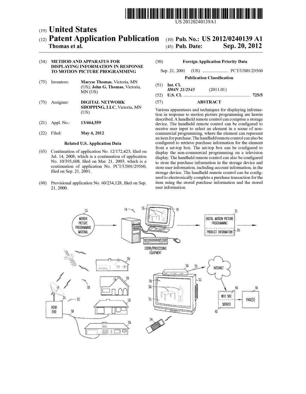 METHOD AND APPARATUS FOR DISPLAYING INFORMATION IN RESPONSE TO MOTION     PICTURE PROGRAMMING - diagram, schematic, and image 01