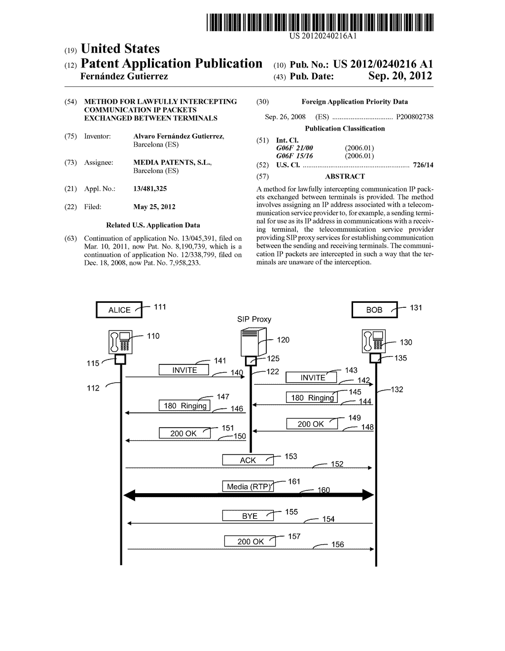 Method for Lawfully Intercepting Communication IP Packets Exchanged     Between Terminals - diagram, schematic, and image 01