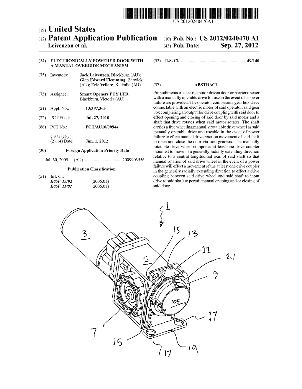  ELECTRONICALLY POWERED DOOR WITH A MANUAL OVERRIDE MECHANISM - diagram, schematic, and image 01