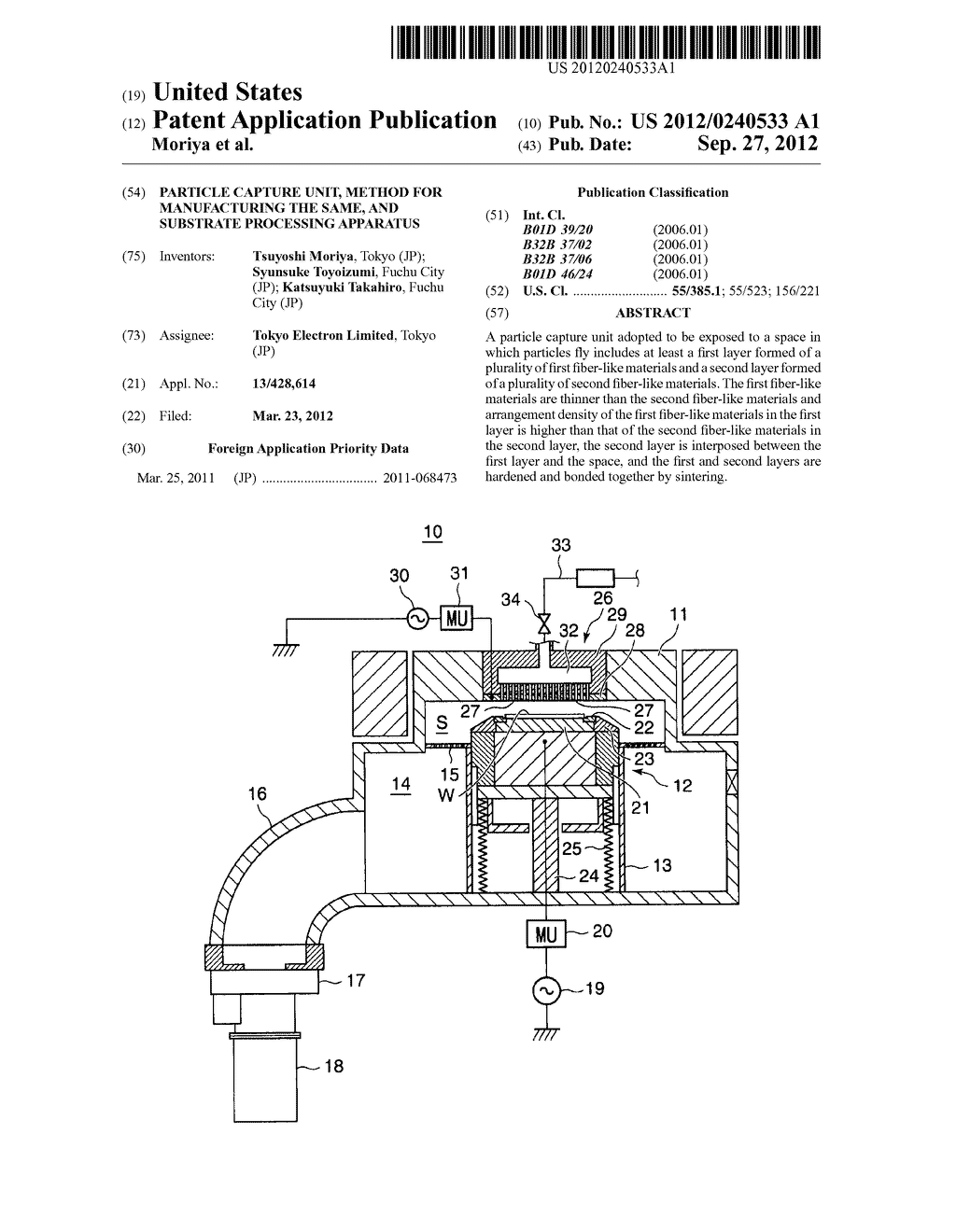 PARTICLE CAPTURE UNIT, METHOD FOR MANUFACTURING THE SAME, AND SUBSTRATE     PROCESSING APPARATUS - diagram, schematic, and image 01