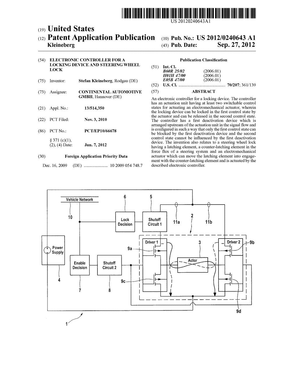 ELECTRONIC CONTROLLER FOR A LOCKING DEVICE AND STEERING WHEEL LOCK - diagram, schematic, and image 01