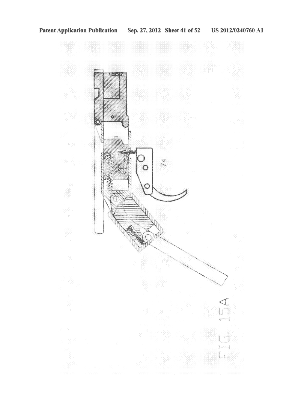 Firearm having an articulated bolt train with transversally displacing     firing mechanism, delay blowback breech opening, and recoil damper - diagram, schematic, and image 42