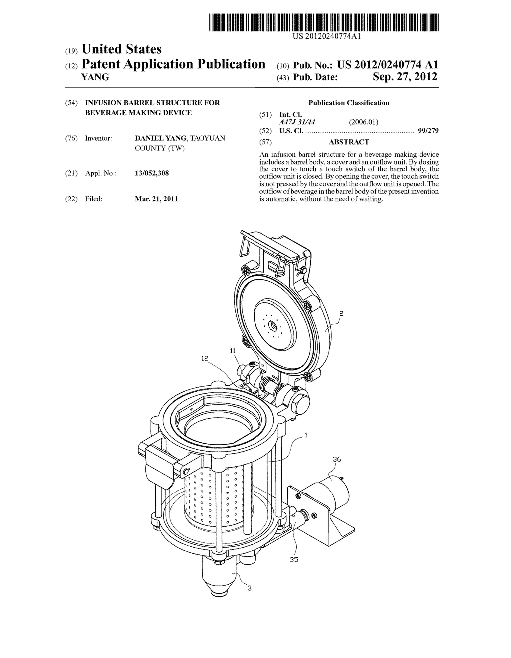 INFUSION BARREL STRUCTURE FOR BEVERAGE MAKING DEVICE - diagram, schematic, and image 01