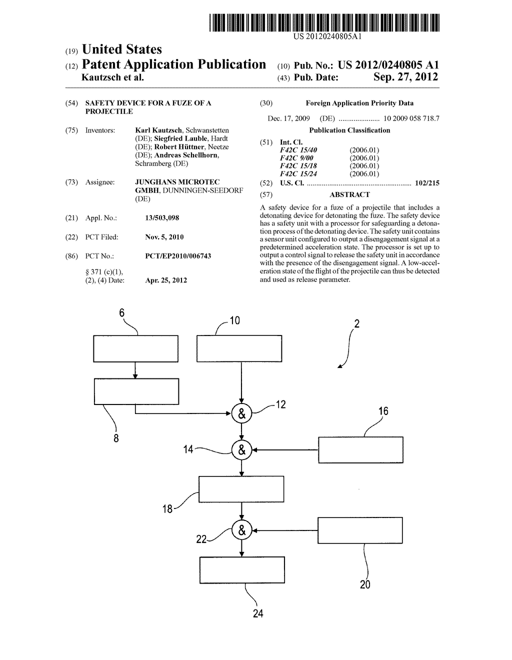 SAFETY DEVICE FOR A FUZE OF A PROJECTILE - diagram, schematic, and image 01