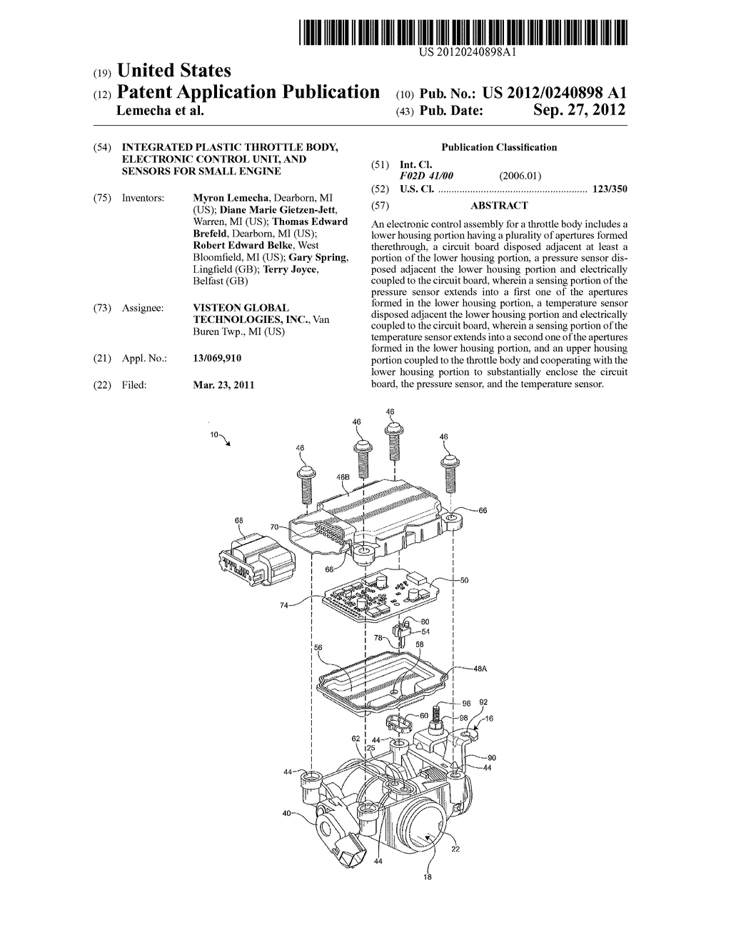 INTEGRATED PLASTIC THROTTLE BODY, ELECTRONIC CONTROL UNIT, AND SENSORS FOR     SMALL ENGINE - diagram, schematic, and image 01