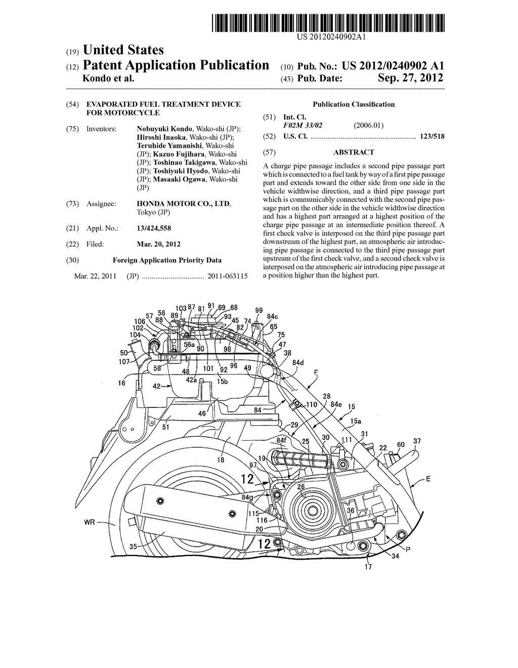 EVAPORATED FUEL TREATMENT DEVICE FOR MOTORCYCLE - diagram, schematic, and image 01