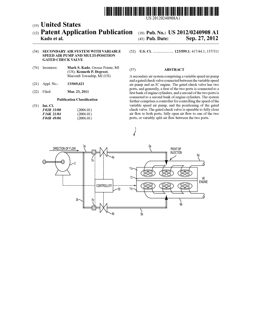 SECONDARY AIR SYSTEM WITH VARIABLE SPEED AIR PUMP AND MULTI-POSITION GATED     CHECK VALVE - diagram, schematic, and image 01