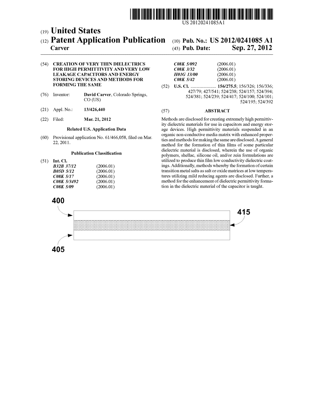 Creation of very thin dielectrics for high permittivity and very  low     leakage capacitors and energy storing devices and methods for forming the     same - diagram, schematic, and image 01