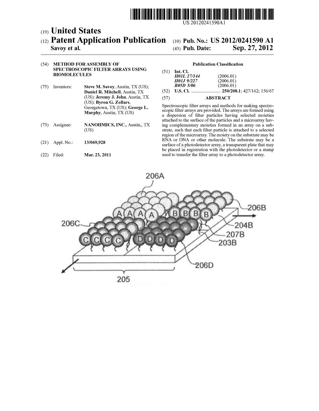 Method for Assembly of Spectroscopic Filter Arrays Using Biomolecules - diagram, schematic, and image 01