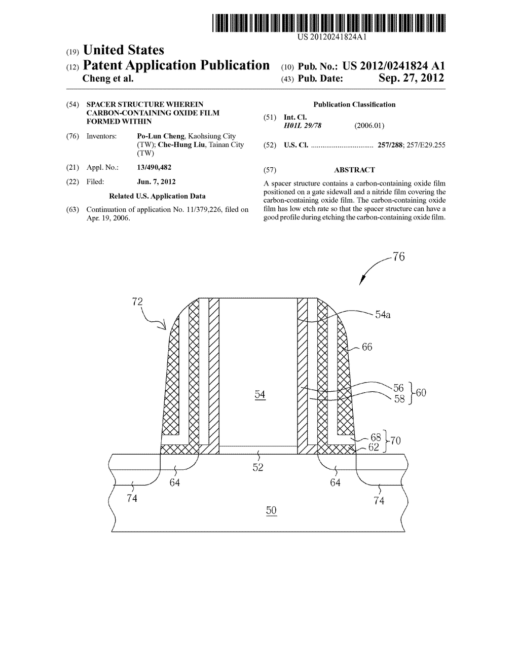 SPACER STRUCTURE WHEREIN CARBON-CONTAINING OXIDE FILM FORMED WITHIN - diagram, schematic, and image 01