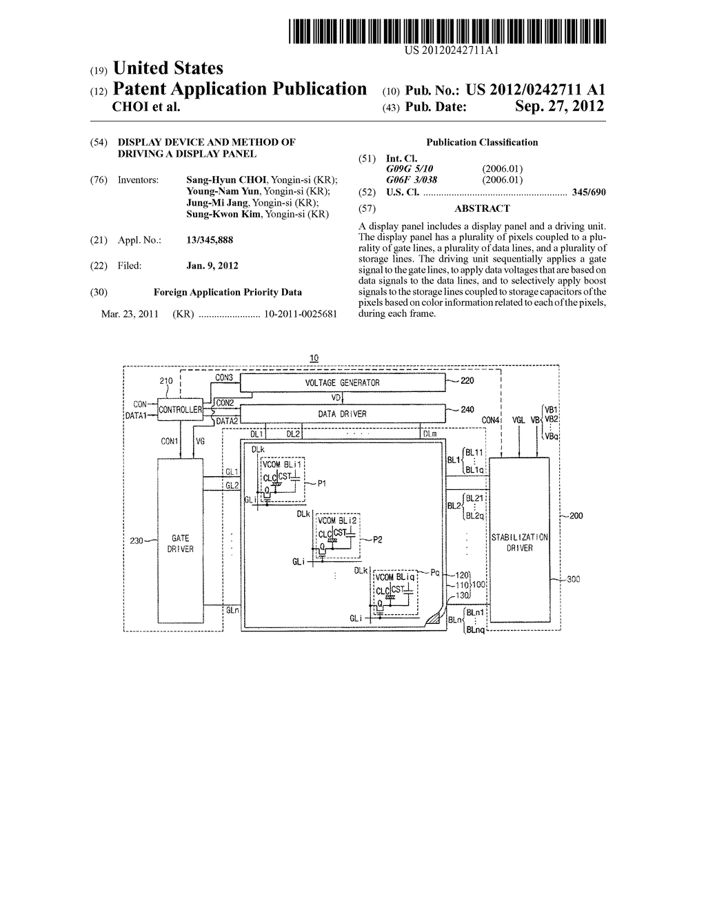 DISPLAY DEVICE AND METHOD OF DRIVING A DISPLAY PANEL - diagram, schematic, and image 01