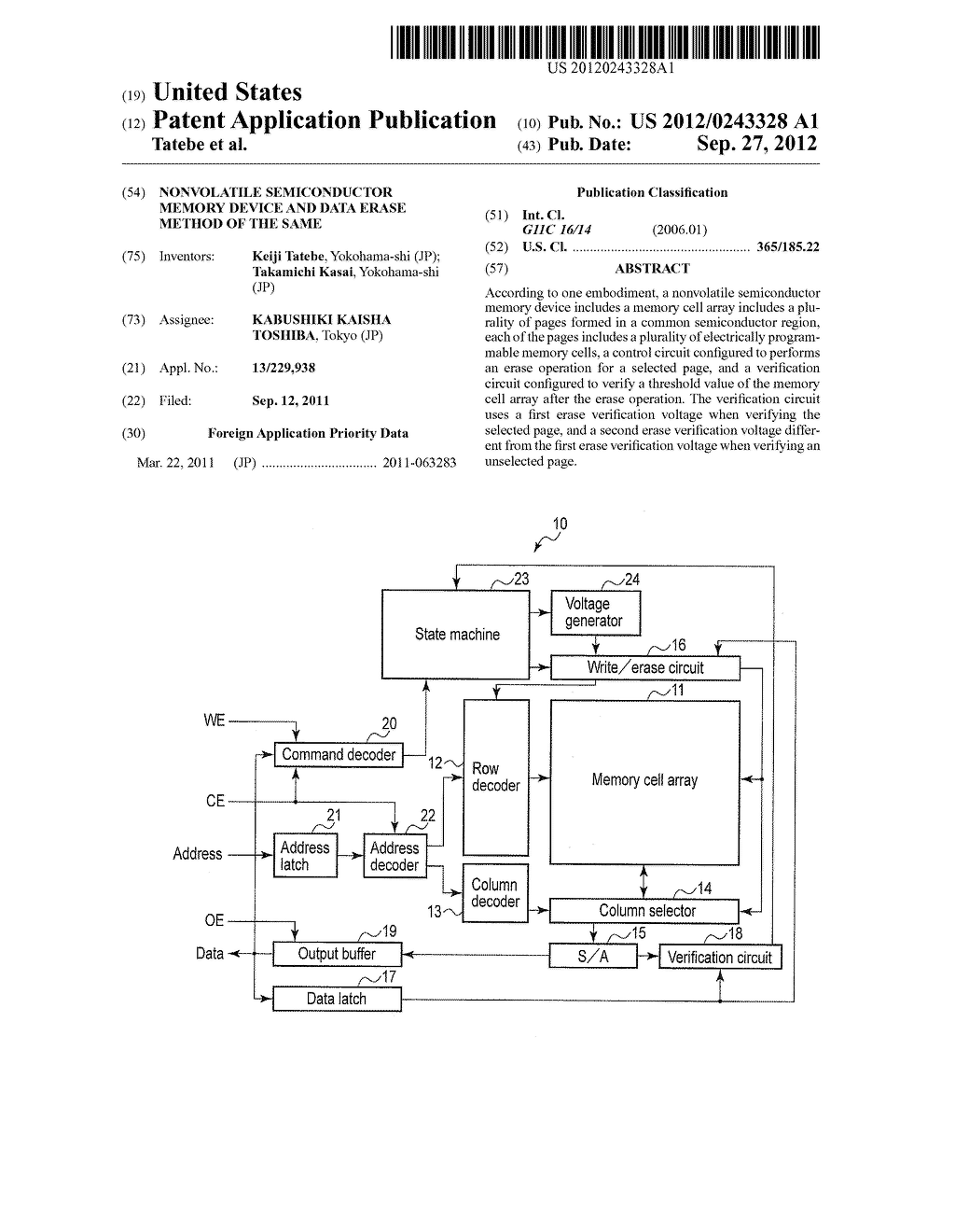 NONVOLATILE SEMICONDUCTOR MEMORY DEVICE AND DATA ERASE METHOD OF THE SAME - diagram, schematic, and image 01