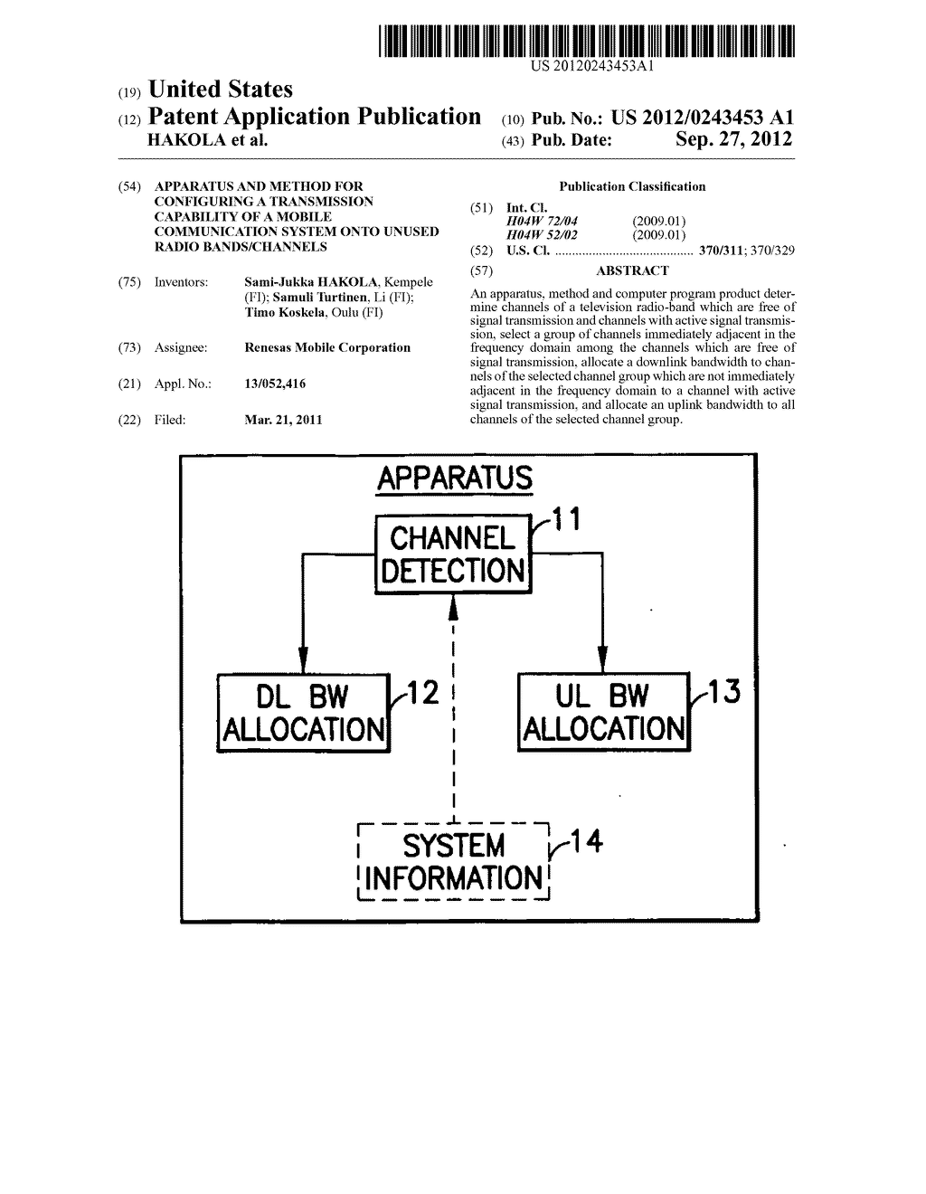 Apparatus and Method for Configuring a Transmission Capability of a Mobile     Communication System onto Unused Radio Bands/Channels - diagram, schematic, and image 01