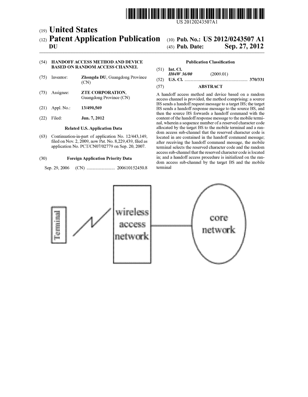 HANDOFF ACCESS METHOD AND DEVICE BASED ON RANDOM ACCESS CHANNEL - diagram, schematic, and image 01