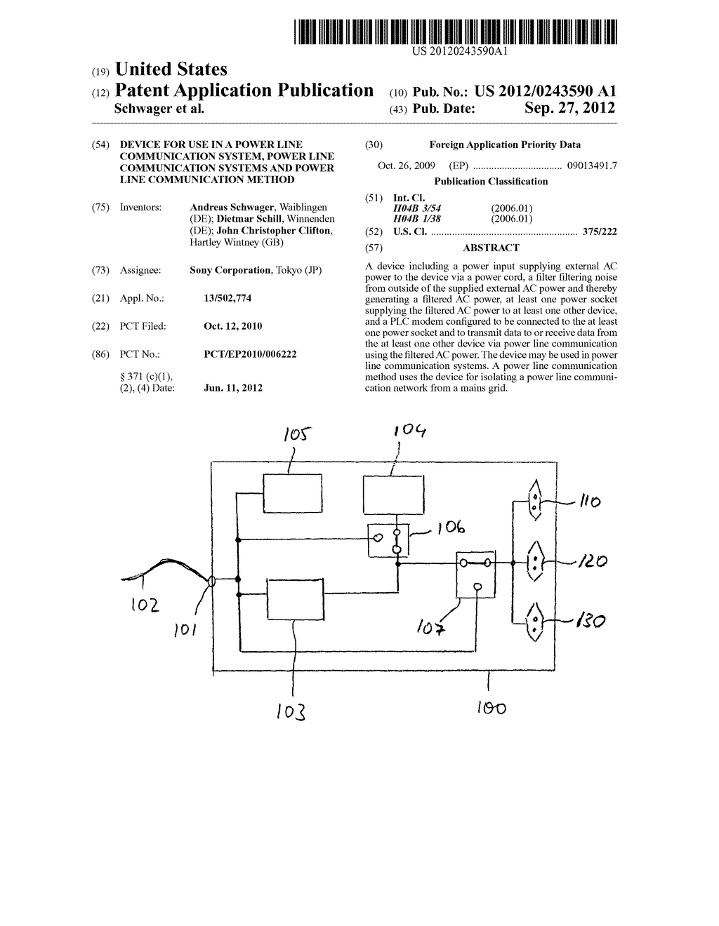 DEVICE FOR USE IN A POWER LINE COMMUNICATION SYSTEM, POWER LINE     COMMUNICATION SYSTEMS AND POWER LINE COMMUNICATION METHOD - diagram, schematic, and image 01