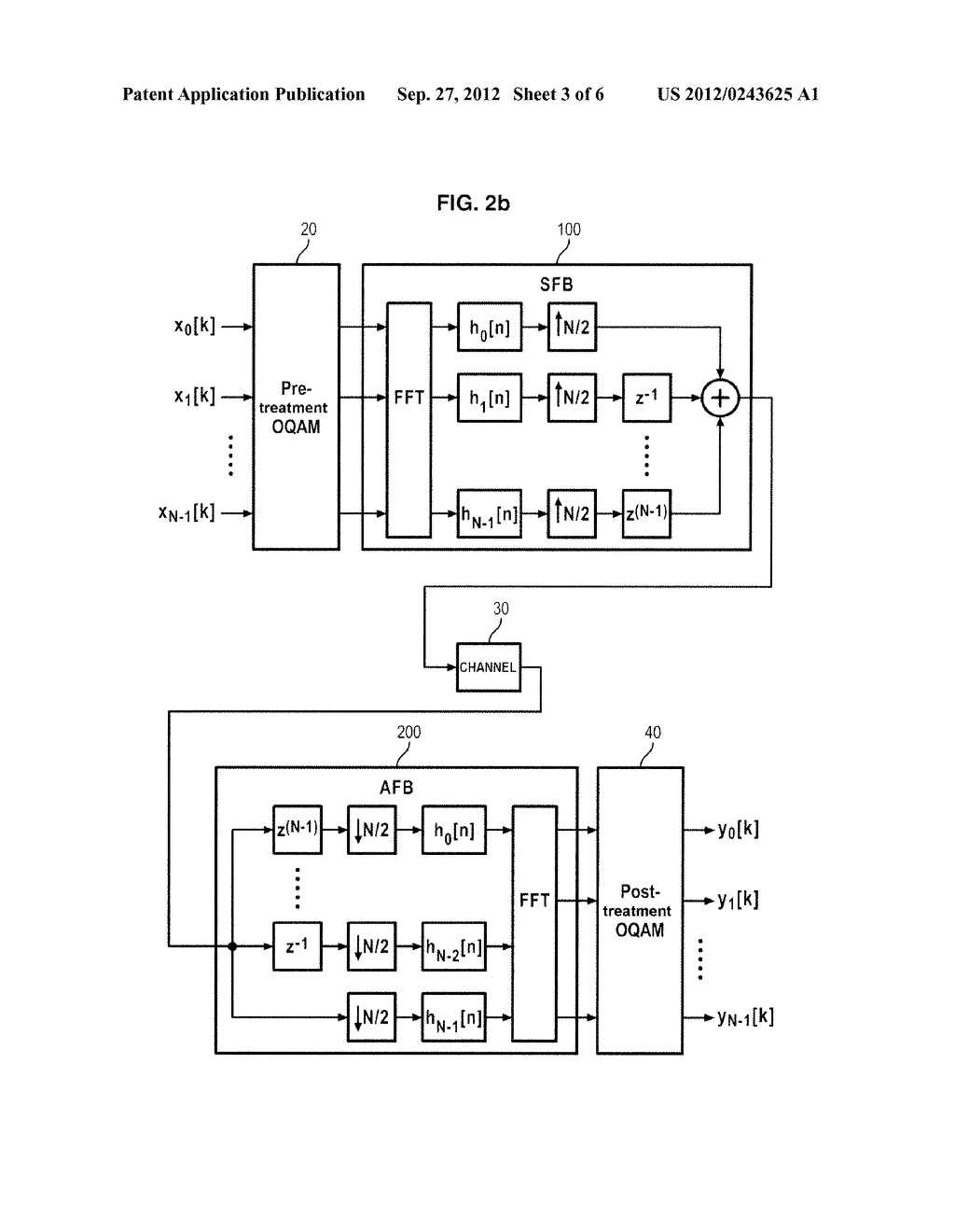 TREATMENT PROCESS OF A MULTICARRIER SIGNAL WITH FILTER BANKS FOR     SYNCHRONISATION BY PREAMBLE - diagram, schematic, and image 04