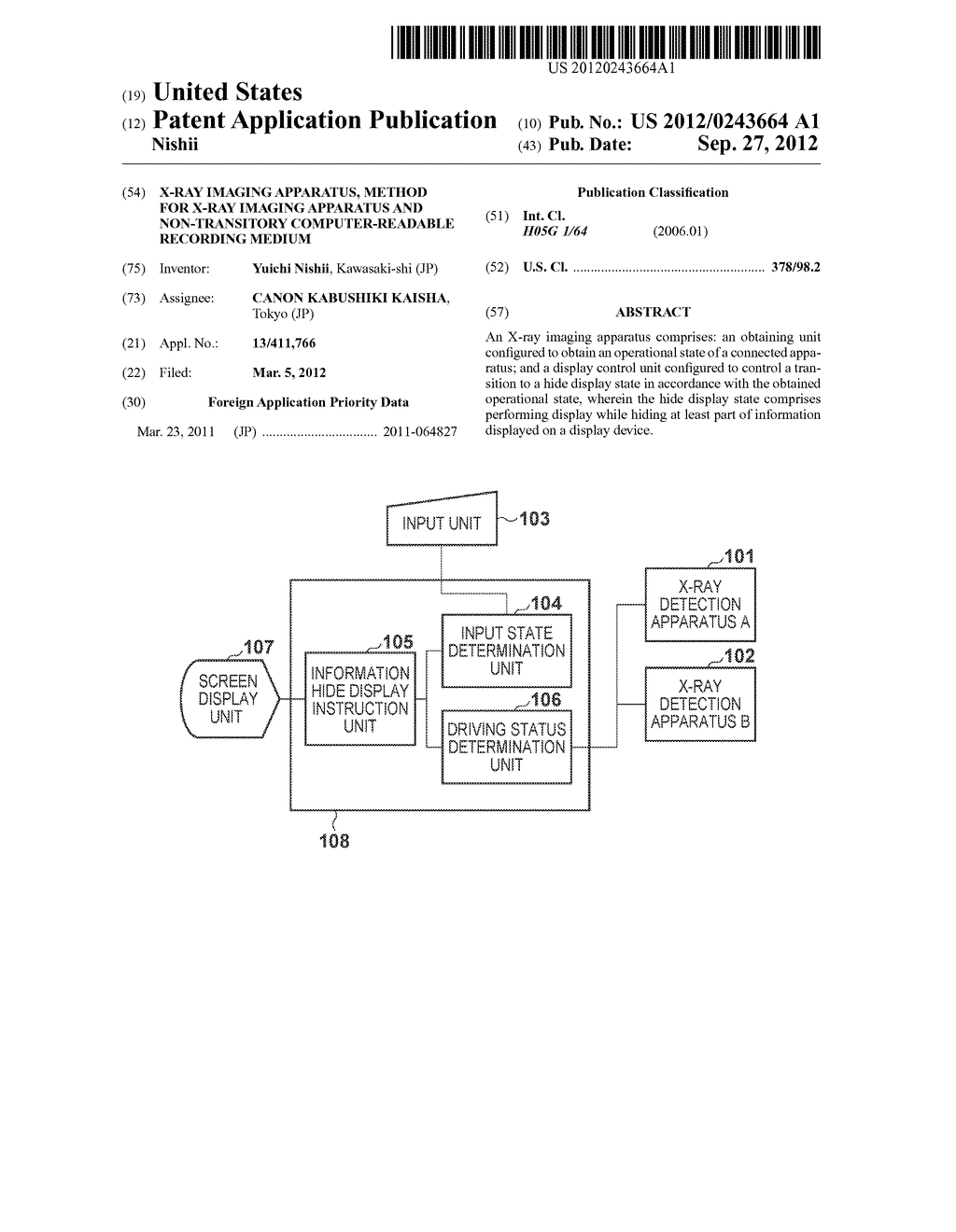 X-RAY IMAGING APPARATUS, METHOD FOR X-RAY IMAGING APPARATUS AND     NON-TRANSITORY COMPUTER-READABLE RECORDING MEDIUM - diagram, schematic, and image 01