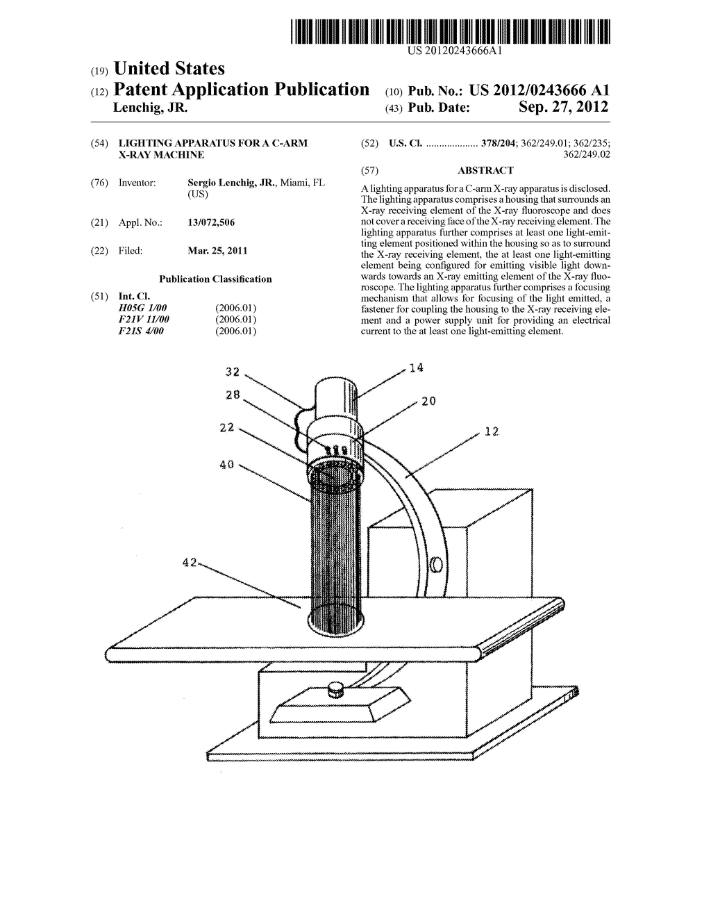 LIGHTING APPARATUS FOR A C-ARM X-RAY MACHINE - diagram, schematic, and image 01