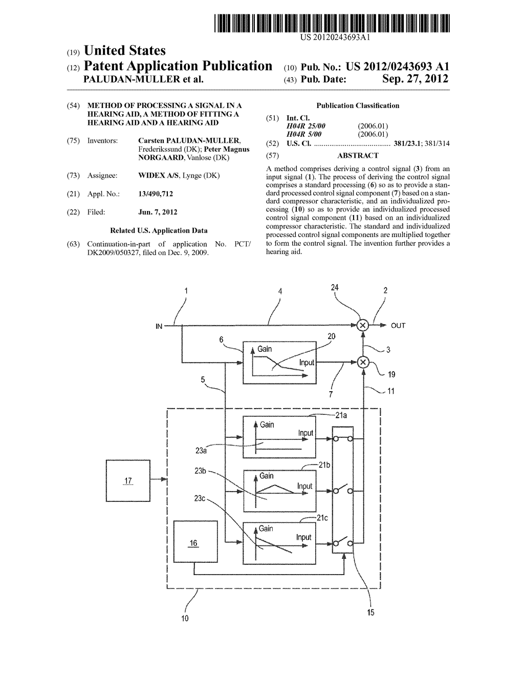 METHOD OF PROCESSING A SIGNAL IN A HEARING AID, A METHOD OF FITTING A     HEARING AID AND A HEARING AID - diagram, schematic, and image 01