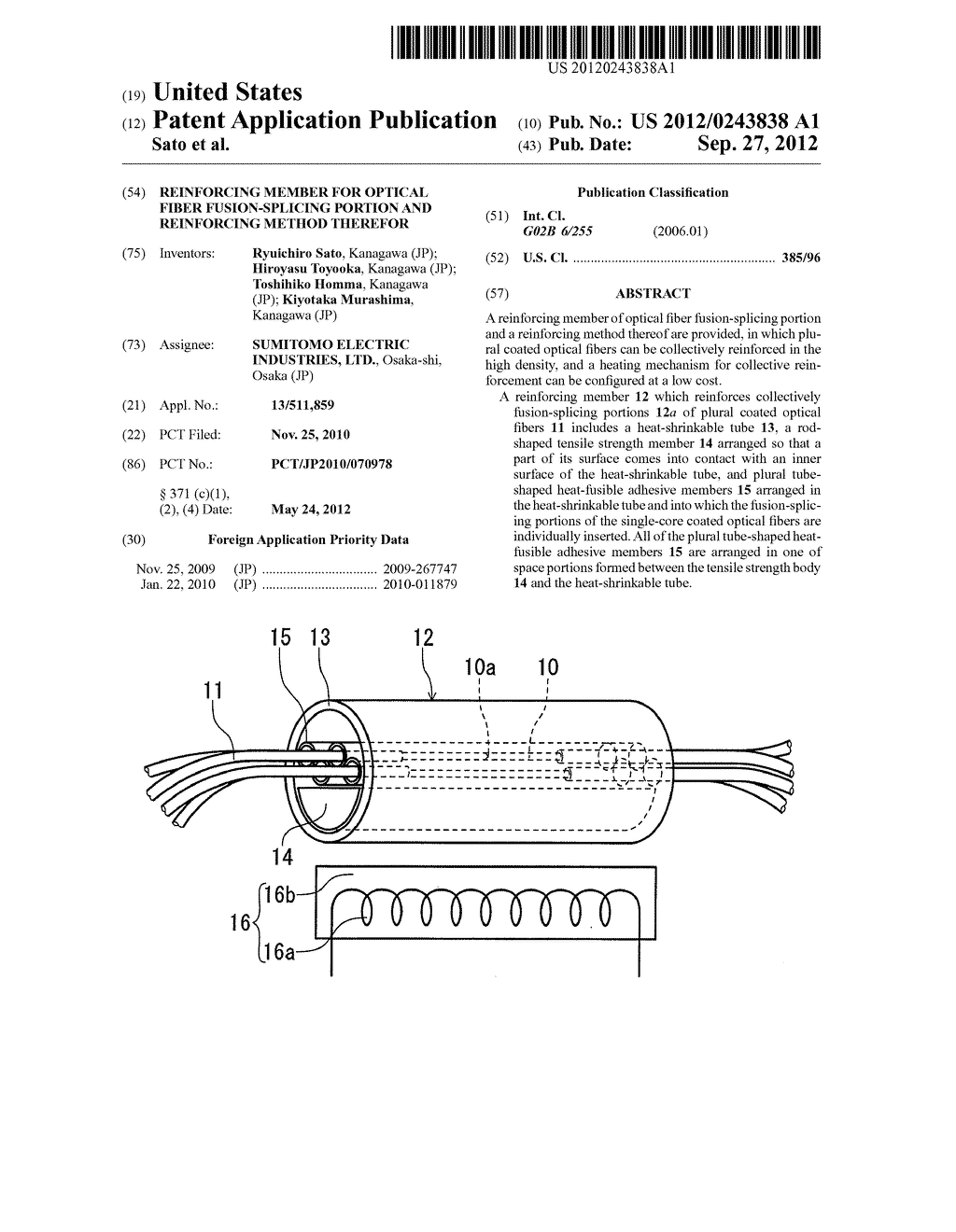 REINFORCING MEMBER FOR OPTICAL FIBER FUSION-SPLICING PORTION AND     REINFORCING METHOD THEREFOR - diagram, schematic, and image 01