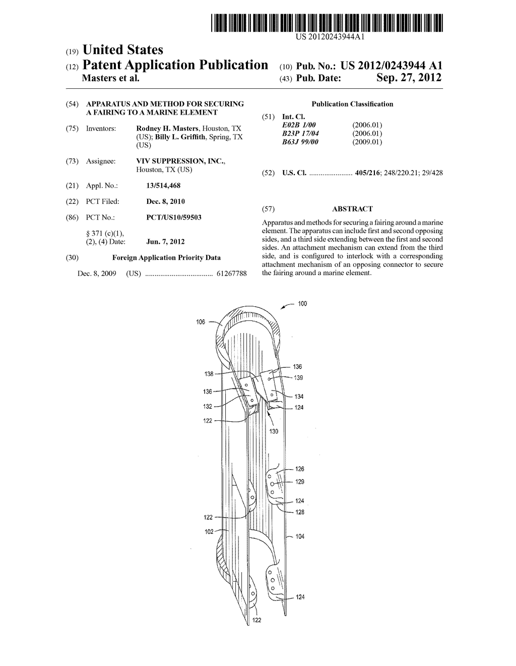 APPARATUS AND METHOD FOR SECURING A FAIRING TO A MARINE ELEMENT - diagram, schematic, and image 01