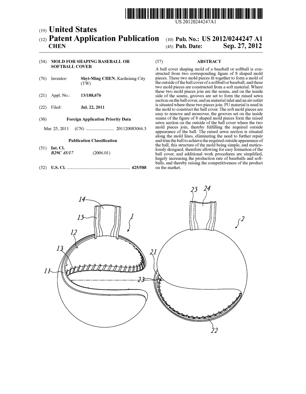 MOLD FOR SHAPING BASEBALL OR SOFTBALL COVER - diagram, schematic, and image 01