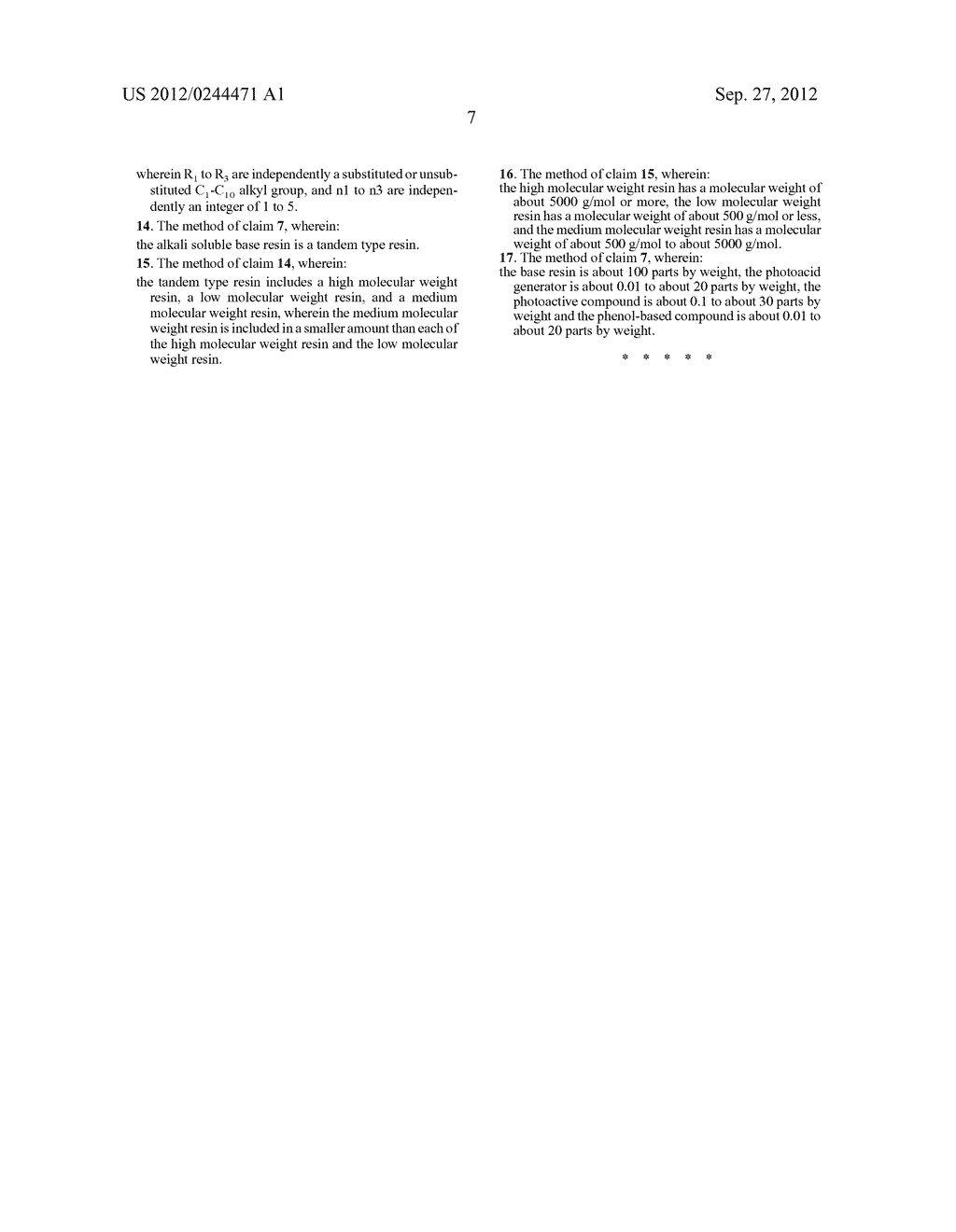 PHOTORESIST RESIN COMPOSITION AND METHOD OF FORMING PATTERNS BY USING THE     SAME - diagram, schematic, and image 17