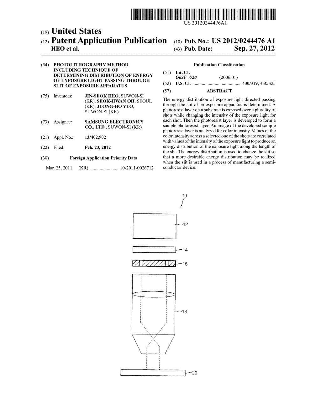 PHOTOLITHOGRAPHY METHOD INCLUDING TECHNIQUE OF DETERMINING DISTRIBUTION OF     ENERGY OF EXPOSURE LIGHT PASSING THROUGH SLIT OF EXPOSURE APPARATUS - diagram, schematic, and image 01