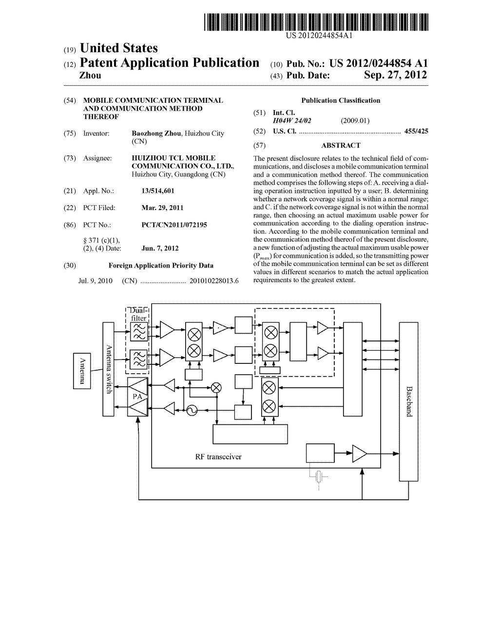 Mobile Communication Terminal and Communication Method Thereof - diagram, schematic, and image 01