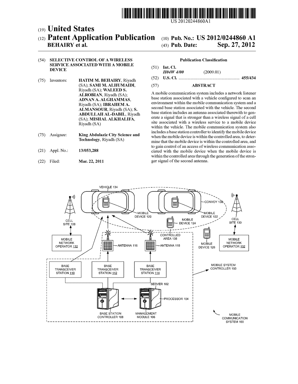 SELECTIVE CONTROL OF A WIRELESS SERVICE ASSOCIATED WITH A MOBILE DEVICE - diagram, schematic, and image 01