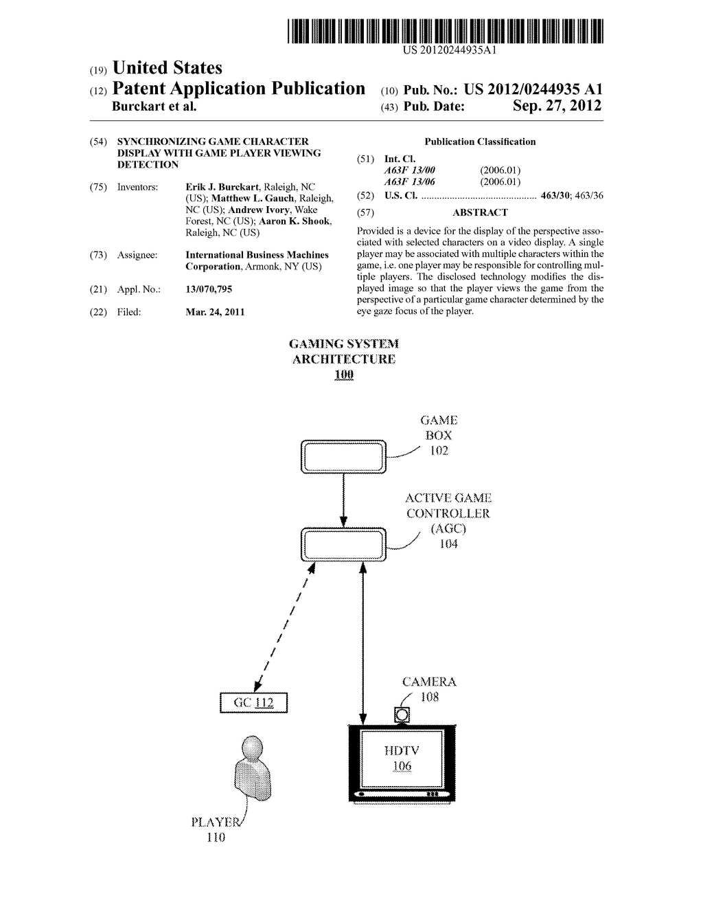 SYNCHRONIZING GAME CHARACTER DISPLAY WITH GAME PLAYER VIEWING DETECTION - diagram, schematic, and image 01