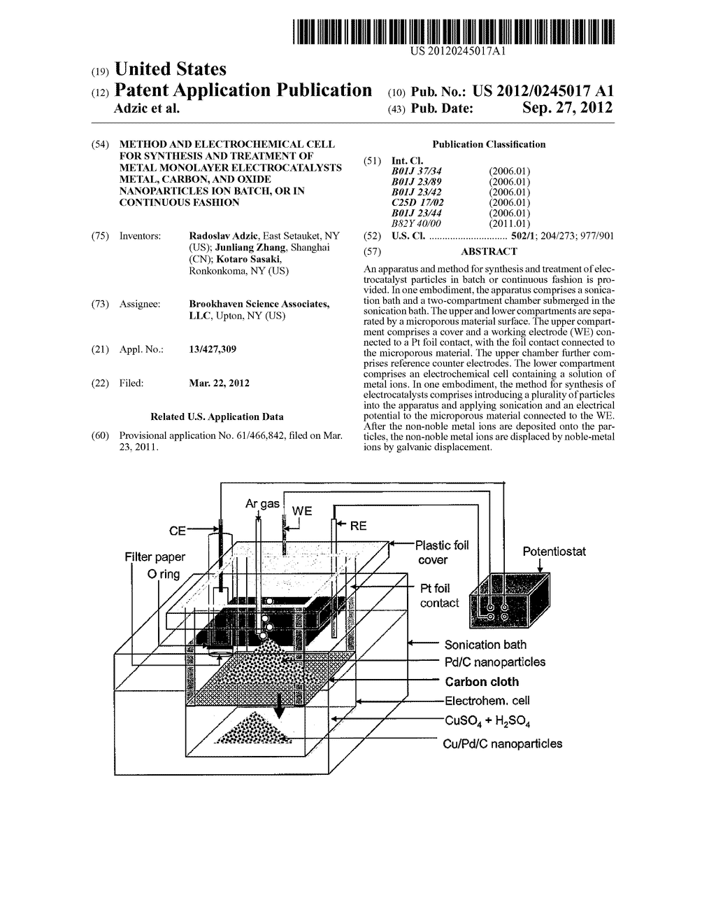 Method and Electrochemical Cell for Synthesis and Treatment of Metal     Monolayer Electrocatalysts Metal, Carbon, and Oxide Nanoparticles Ion     Batch, or in Continuous Fashion - diagram, schematic, and image 01