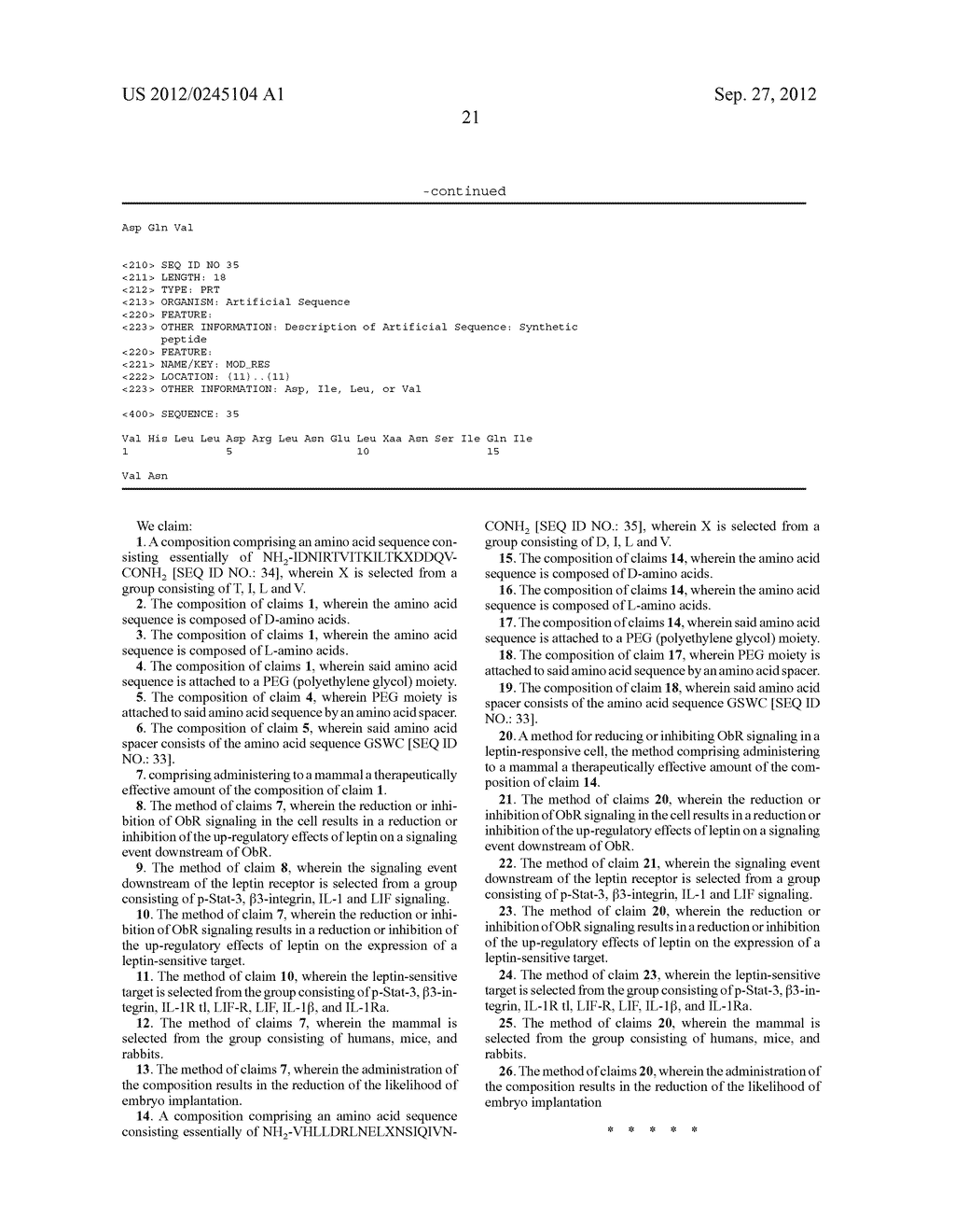 NOVEL RETRO-INVERSO LEPTIN PEPTIDE ANTAGONISTS - diagram, schematic, and image 29