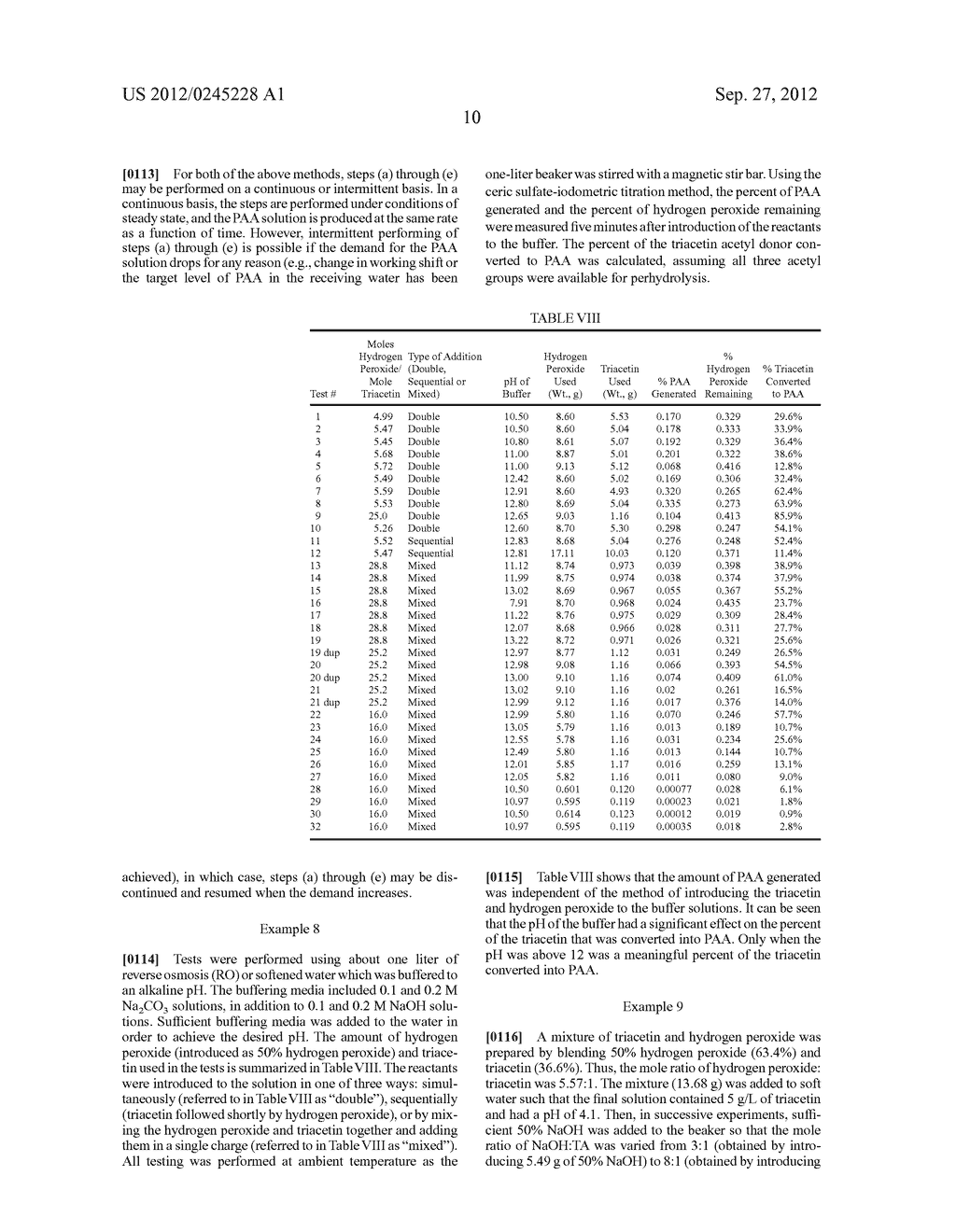 Methods and compositions for the generation of peracetic acid on site at     the point-of-use - diagram, schematic, and image 12