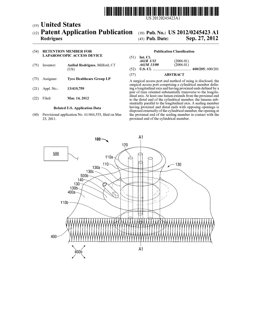 RETENTION MEMBER FOR LAPAROSCOPIC ACCESS DEVICE - diagram, schematic, and image 01