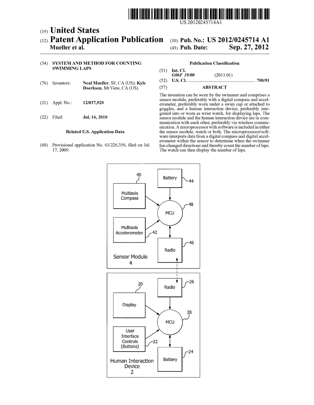 SYSTEM AND METHOD FOR COUNTING SWIMMING LAPS - diagram, schematic, and image 01