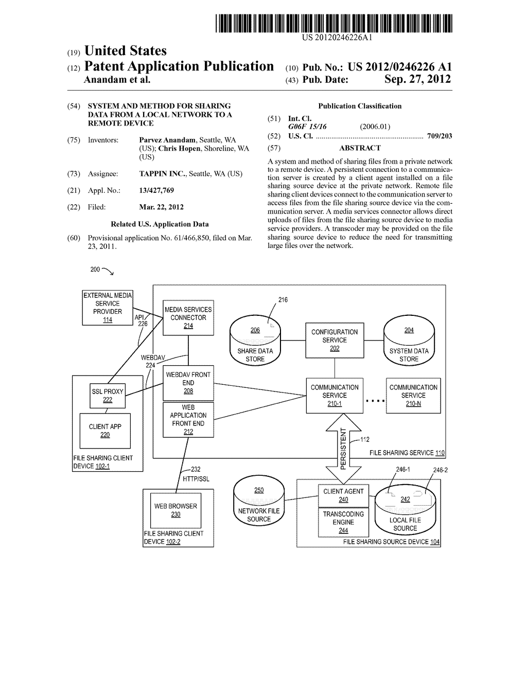 SYSTEM AND METHOD FOR SHARING DATA FROM A LOCAL NETWORK TO A REMOTE DEVICE - diagram, schematic, and image 01