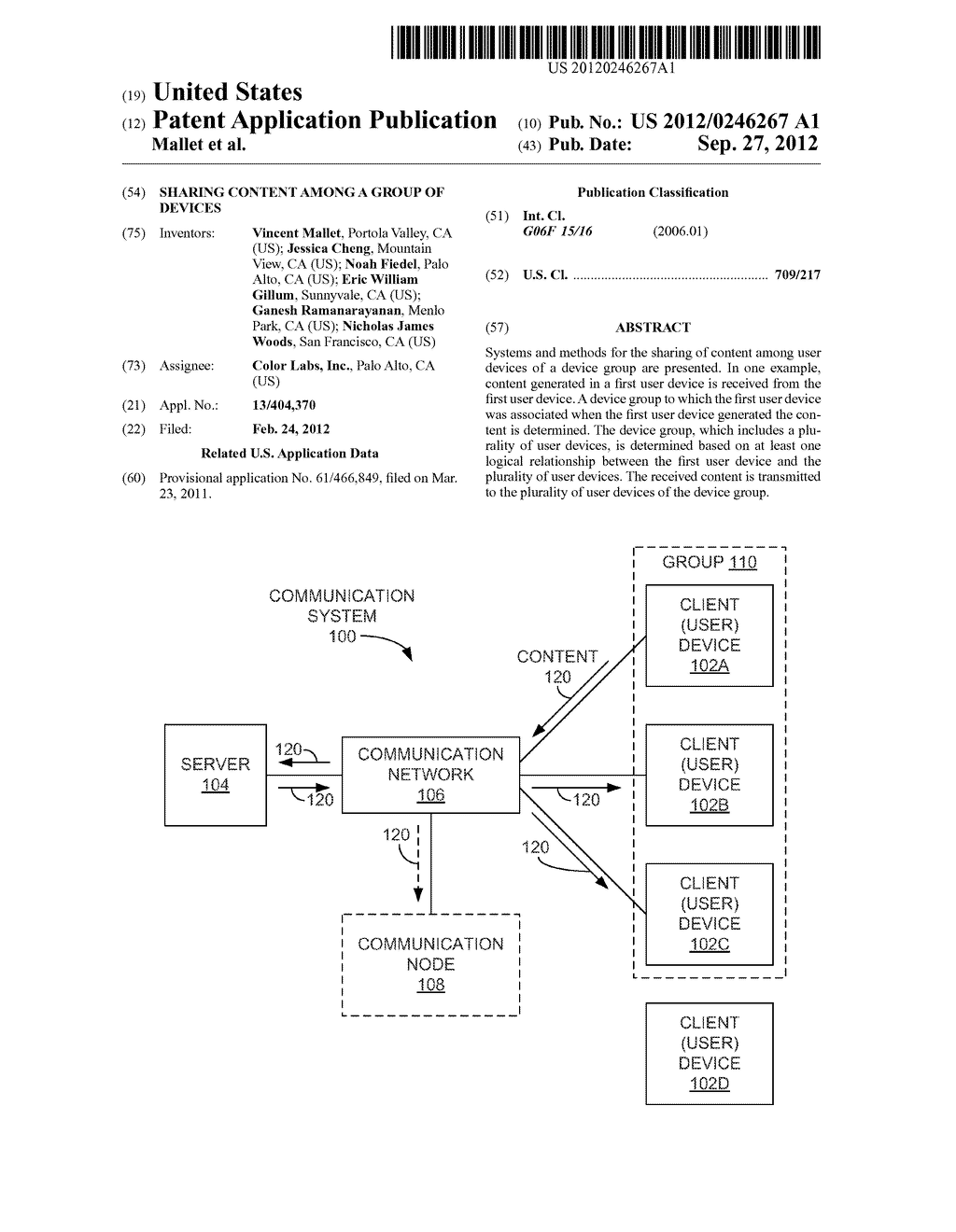 SHARING CONTENT AMONG A GROUP OF DEVICES - diagram, schematic, and image 01