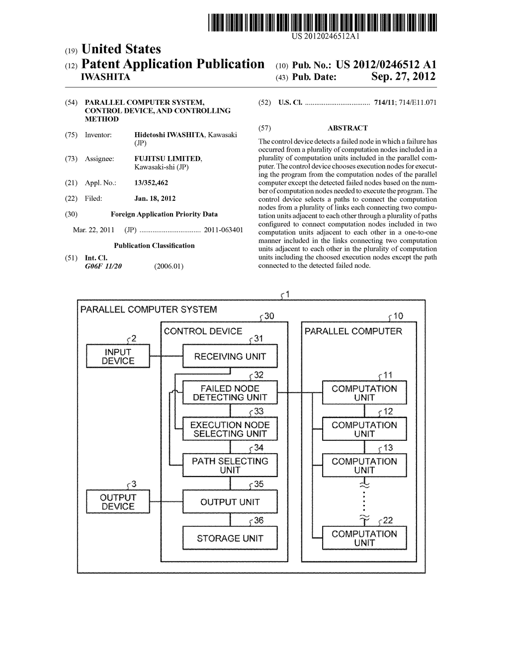 PARALLEL COMPUTER SYSTEM, CONTROL DEVICE, AND CONTROLLING METHOD - diagram, schematic, and image 01