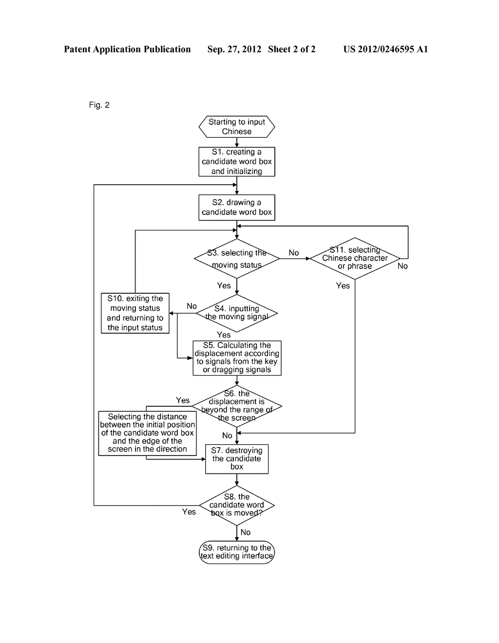 Method for moving a Chinese input candidate word box and mobile terminal - diagram, schematic, and image 03