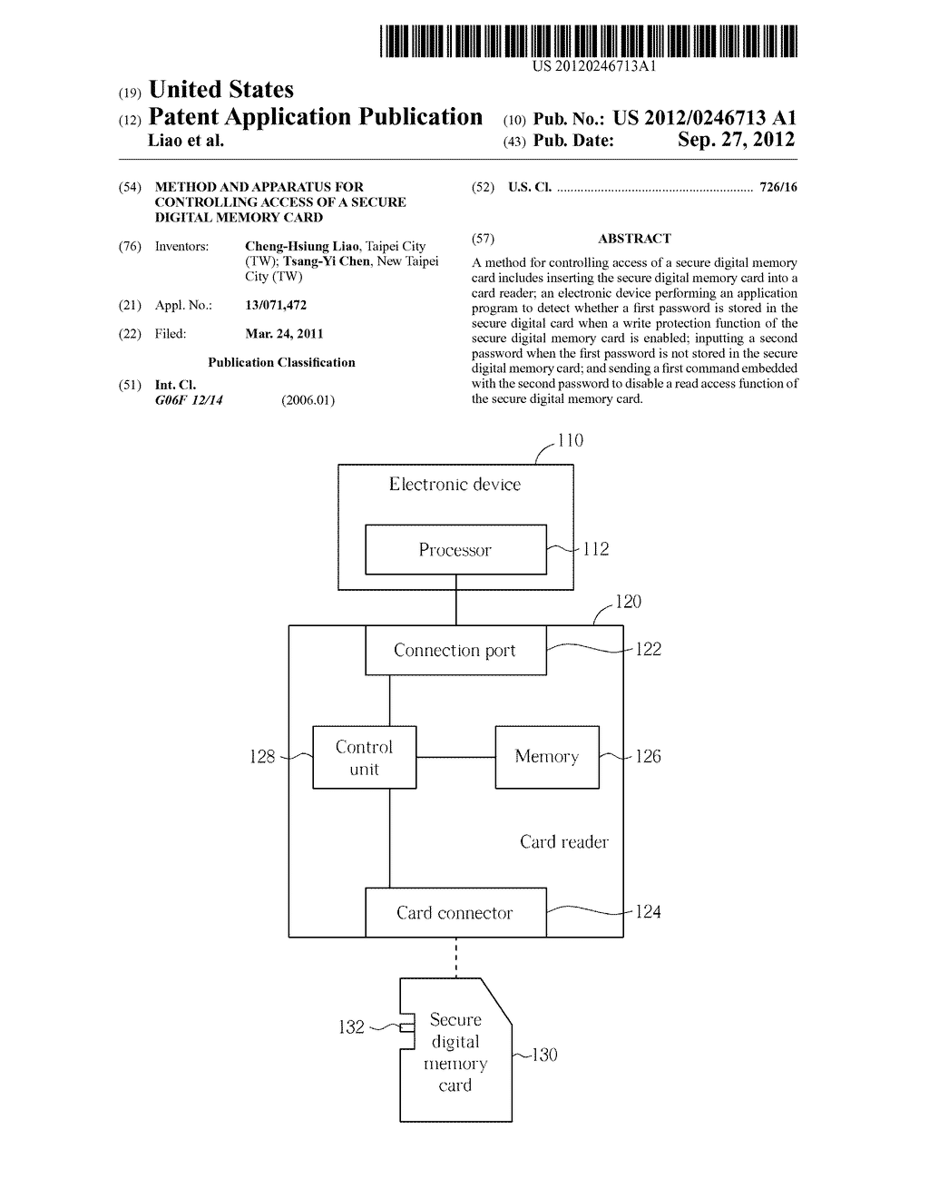 METHOD AND APPARATUS FOR CONTROLLING ACCESS OF A SECURE DIGITAL MEMORY     CARD - diagram, schematic, and image 01