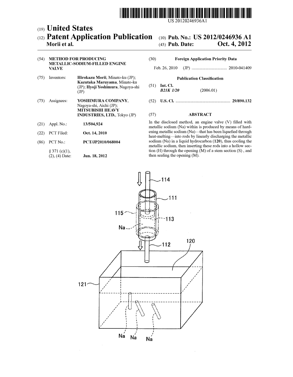 METHOD FOR PRODUCING METALLIC-SODIUM-FILLED ENGINE VALVE - diagram, schematic, and image 01