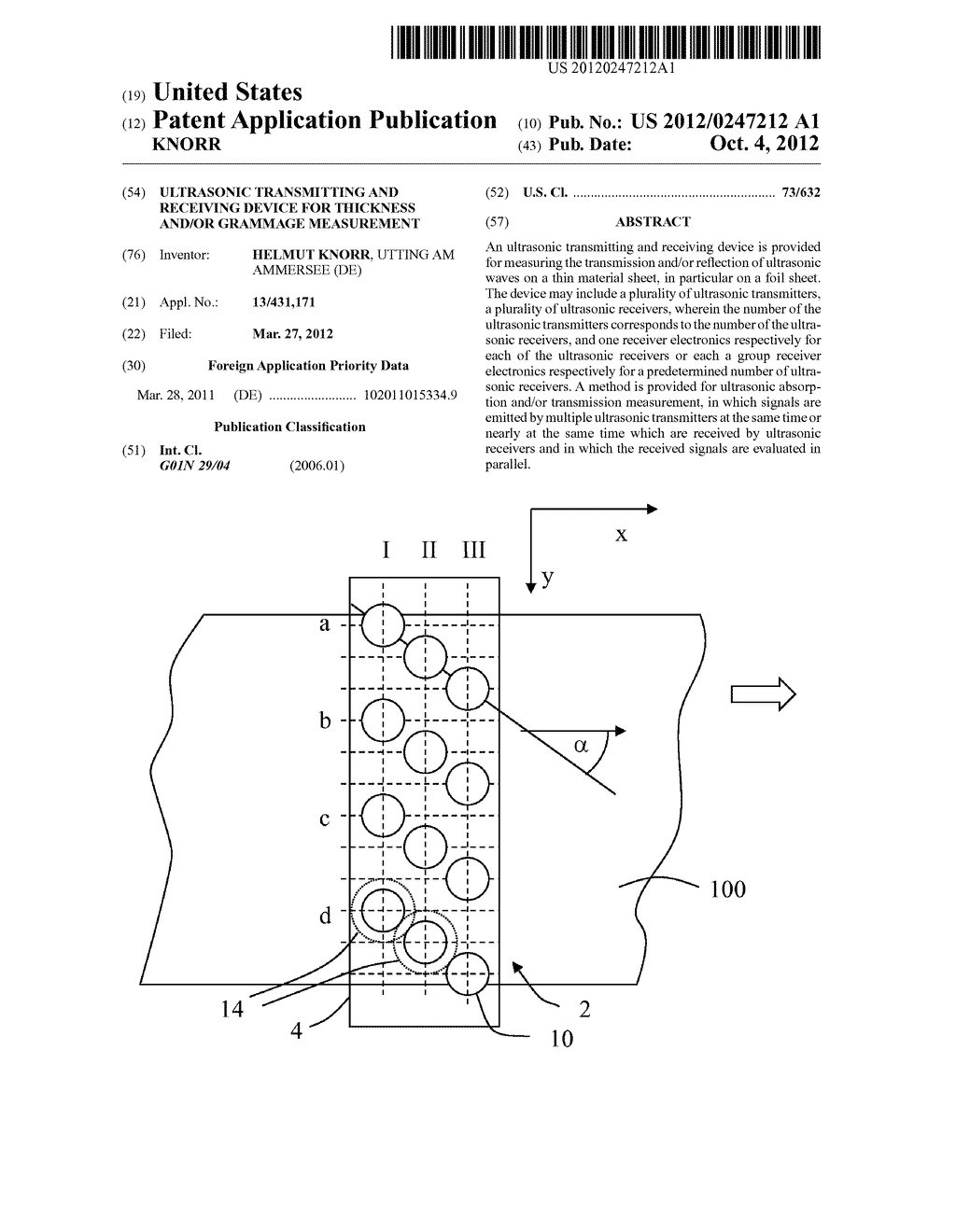 ULTRASONIC TRANSMITTING AND RECEIVING DEVICE FOR THICKNESS AND/OR GRAMMAGE     MEASUREMENT - diagram, schematic, and image 01