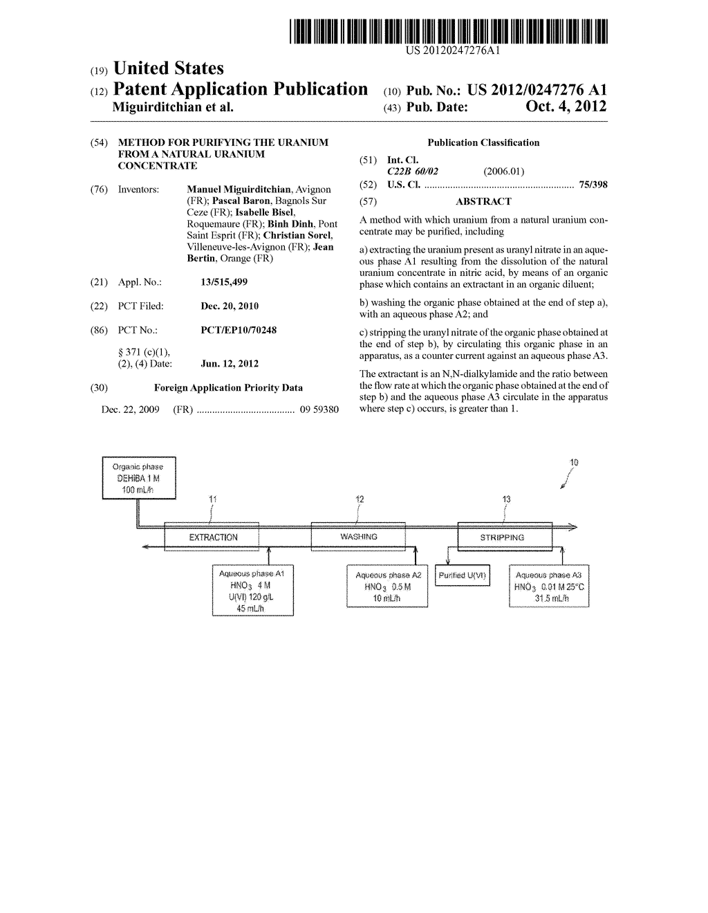 METHOD FOR PURIFYING THE URANIUM FROM A NATURAL URANIUM CONCENTRATE - diagram, schematic, and image 01