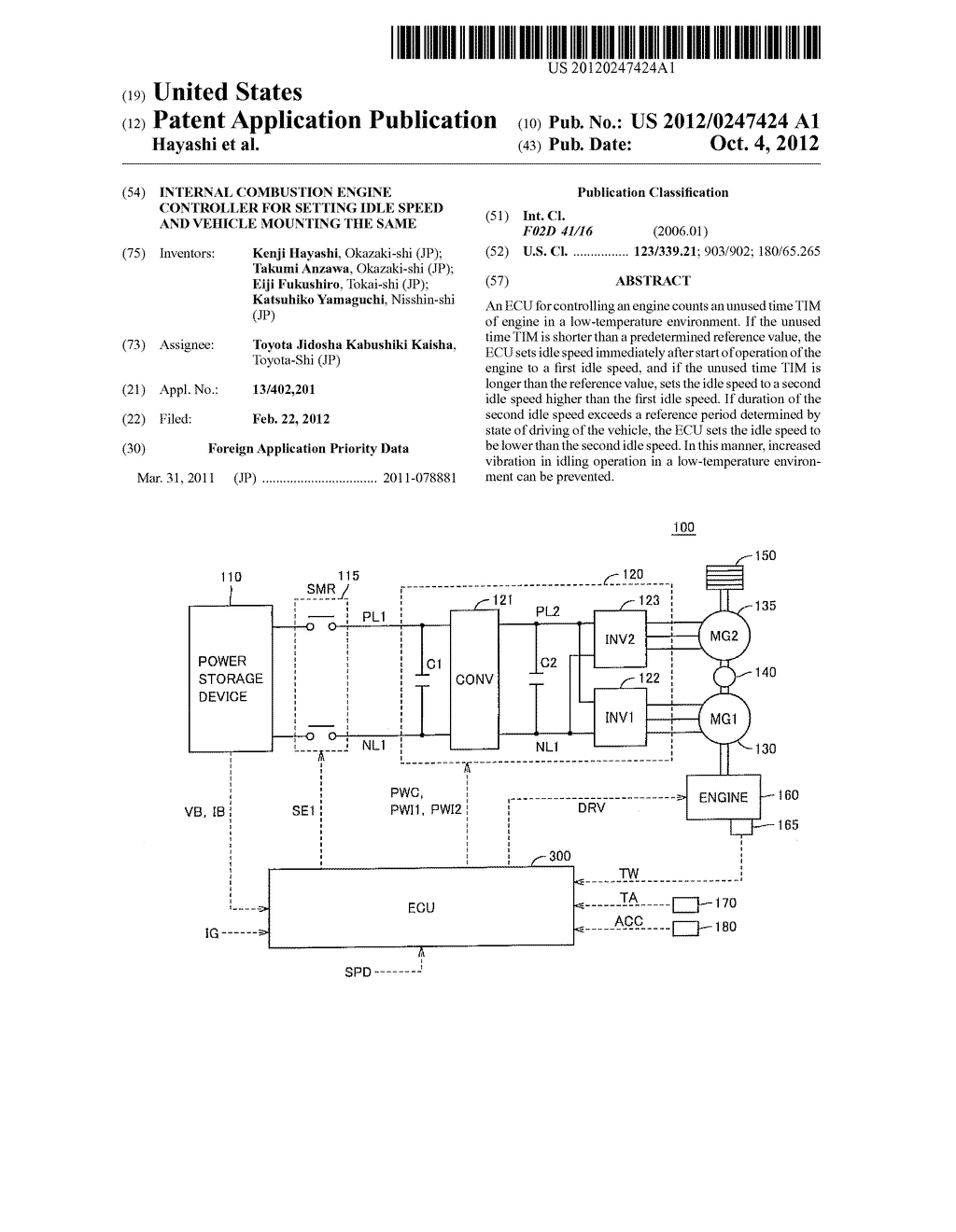 INTERNAL COMBUSTION ENGINE CONTROLLER FOR SETTING IDLE SPEED AND VEHICLE     MOUNTING THE SAME - diagram, schematic, and image 01