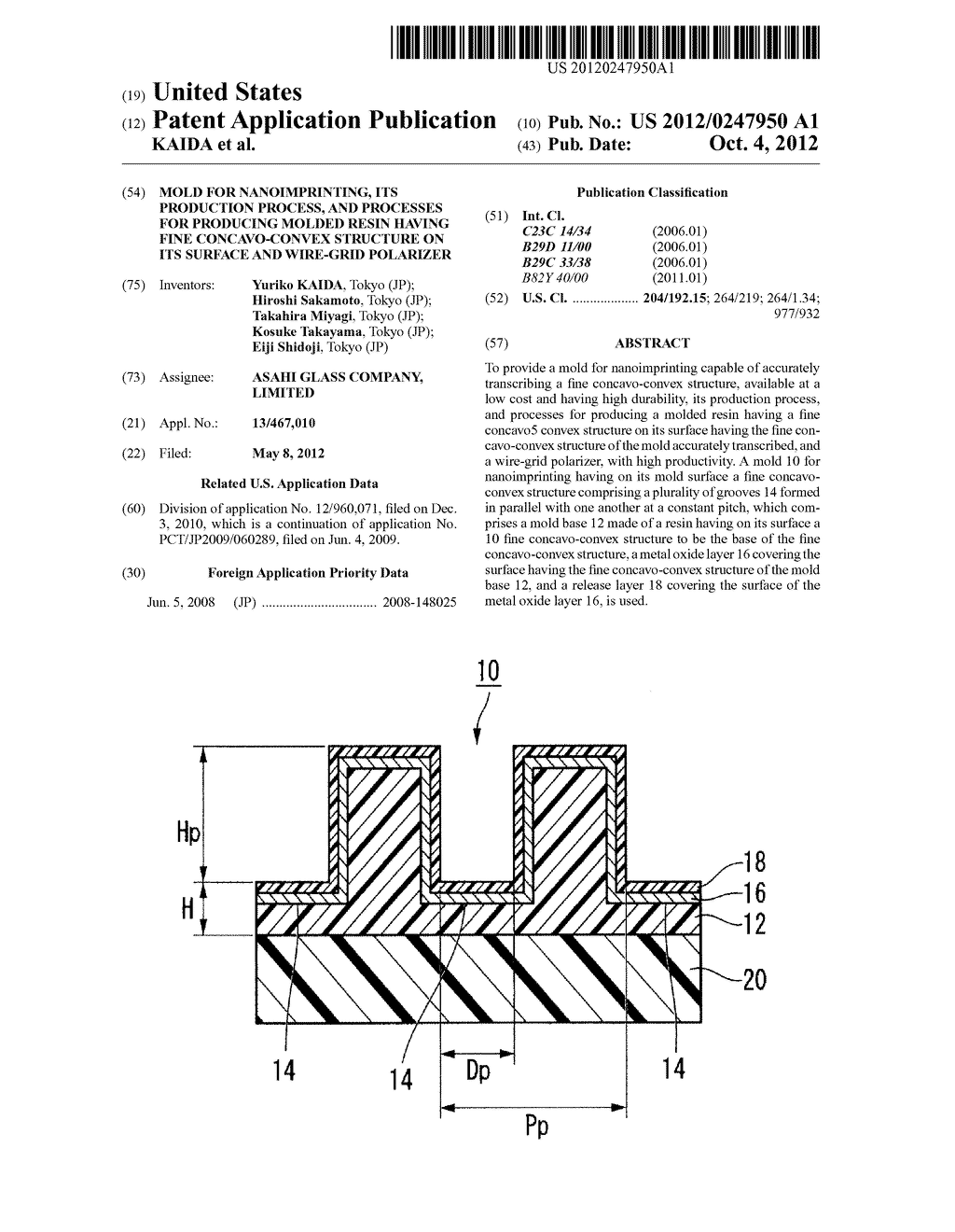 MOLD FOR NANOIMPRINTING, ITS PRODUCTION PROCESS, AND PROCESSES FOR     PRODUCING MOLDED RESIN HAVING FINE CONCAVO-CONVEX STRUCTURE ON ITS     SURFACE AND WIRE-GRID POLARIZER - diagram, schematic, and image 01