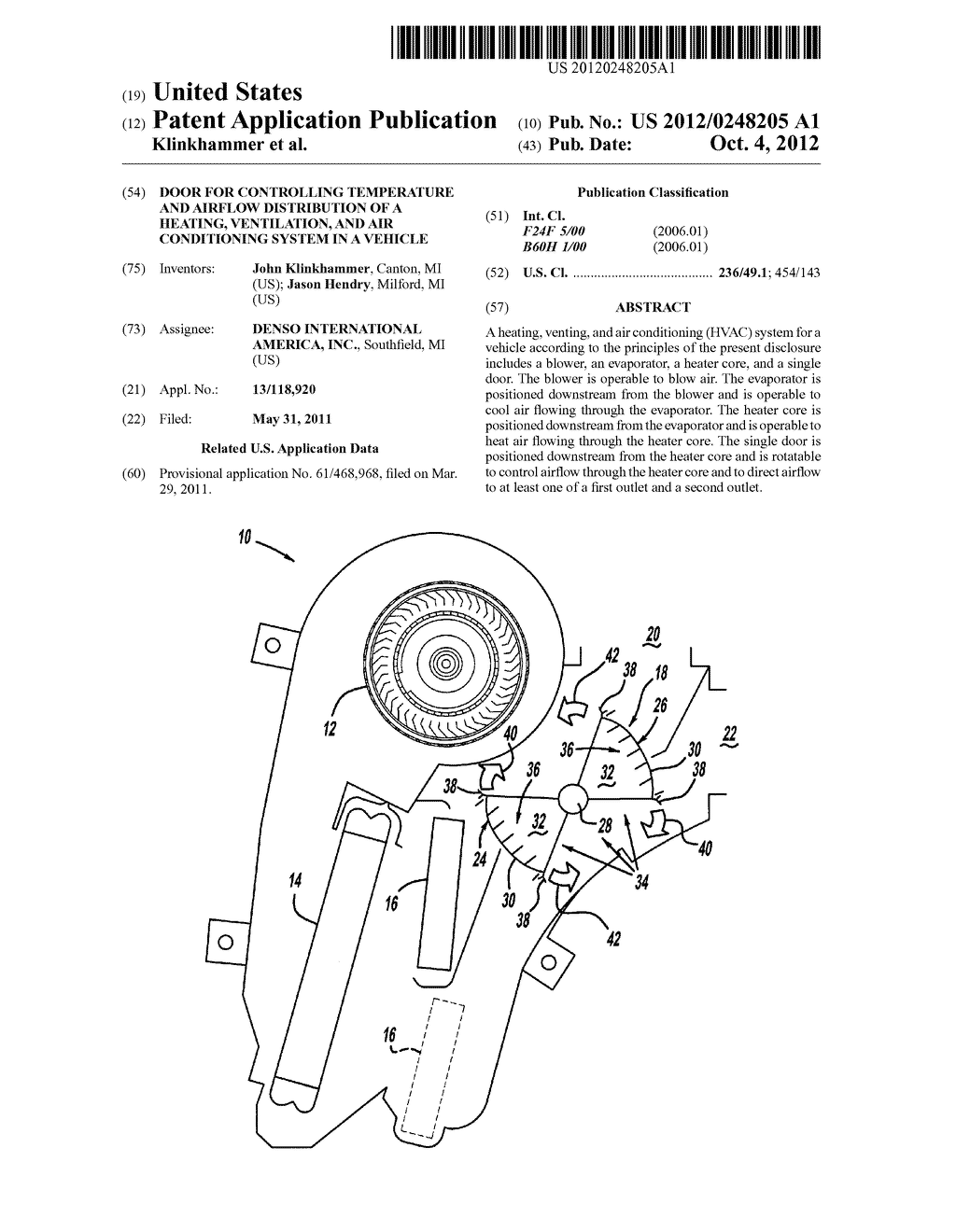 DOOR FOR CONTROLLING TEMPERATURE AND AIRFLOW DISTRIBUTION OF A HEATING,     VENTILATION, AND AIR CONDITIONING SYSTEM IN A VEHICLE - diagram, schematic, and image 01