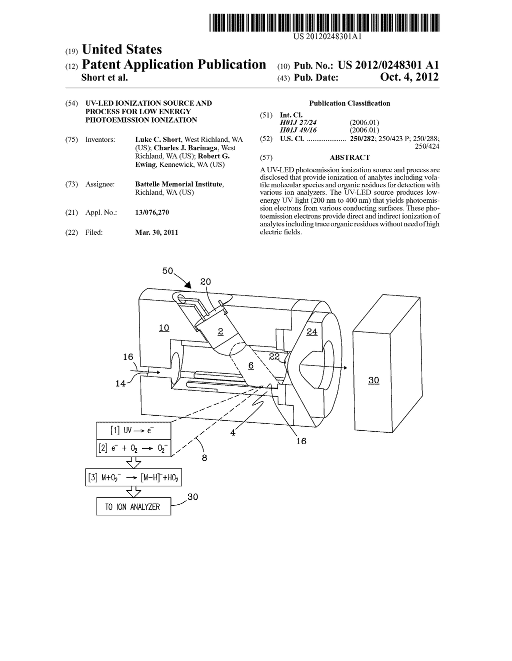 UV-LED IONIZATION SOURCE AND PROCESS FOR LOW ENERGY PHOTOEMISSION     IONIZATION - diagram, schematic, and image 01