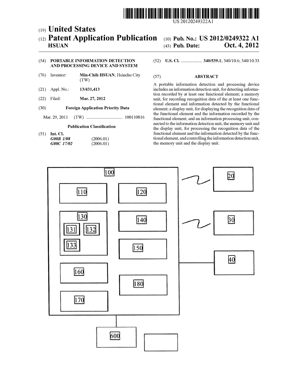 PORTABLE INFORMATION DETECTION AND PROCESSING DEVICE AND SYSTEM - diagram, schematic, and image 01